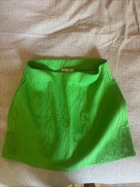 Zara Neon Green Cable-Knit Mini Skirt